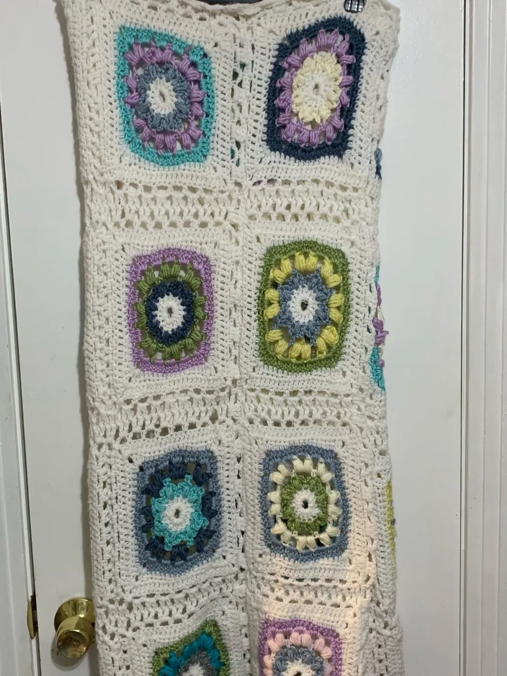 Handmade One of a Kind Crochet Granny Square Lined Maxi Skirt Boho M/L